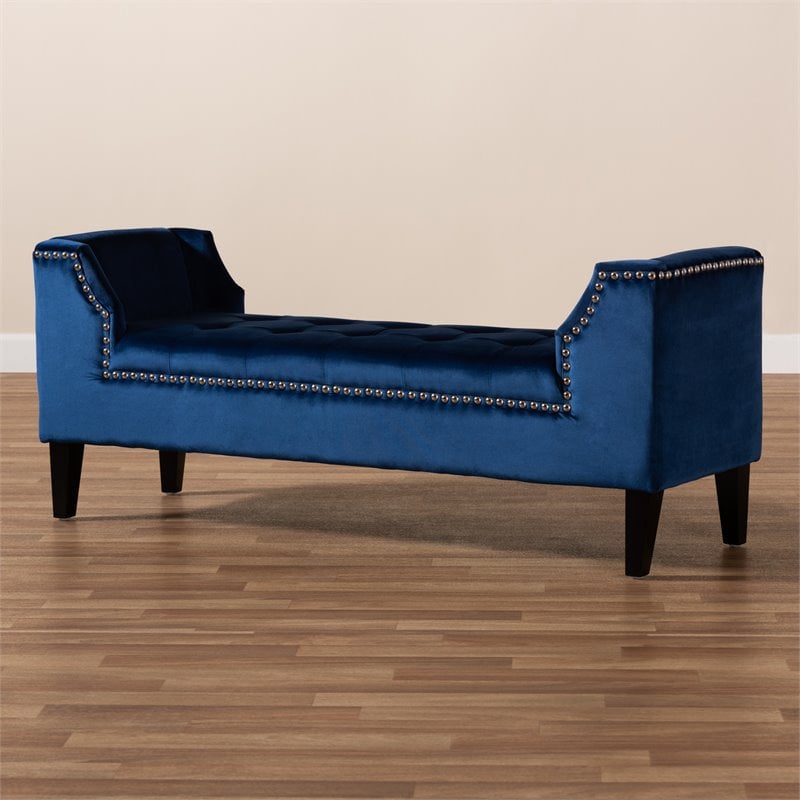 Bowery Hill Tufted Velvet and Wood Bench in Royal Blue