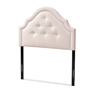 Bowery Hill Modern Velvet Tufted and Twin Headboard in Light Pink