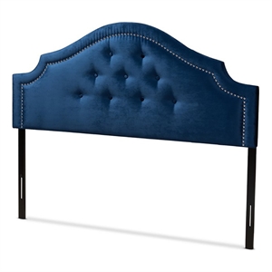 Bowery Hill Modern Velvet Tufted and Queen Headboard in Blue