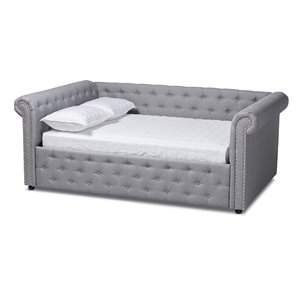 bowery hill mid-century tufted fabric and wood full daybed in gray