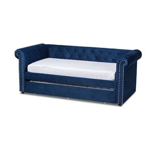 bowery hill traditional velvet and wood twin daybed with trundle