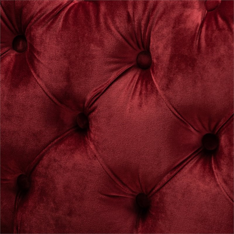 Bowery Hill Modern Tufted Velvet Ottoman in Burgundy and Gold