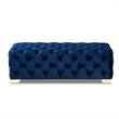 Bowery Hill Modern Tufted Velvet Ottoman in Blue and Gold