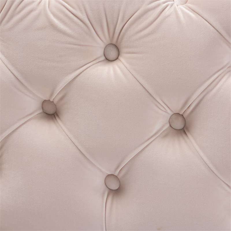 Bowery Hill Modern Tufted Velvet Ottoman in Beige and Gold