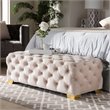 Bowery Hill Modern Tufted Velvet Ottoman in Beige and Gold