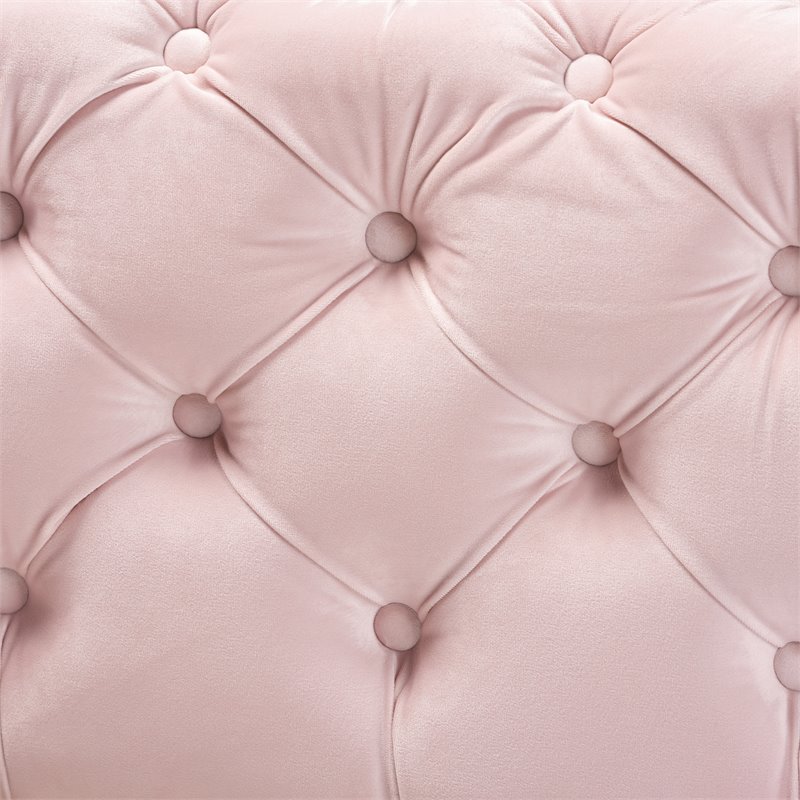 Bowery Hill Modern Tufted Velvet Ottoman in Pink and Gold