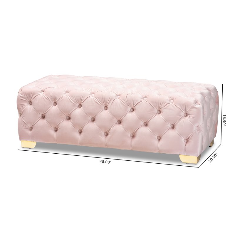 Bowery Hill Modern Tufted Velvet Ottoman in Pink and Gold