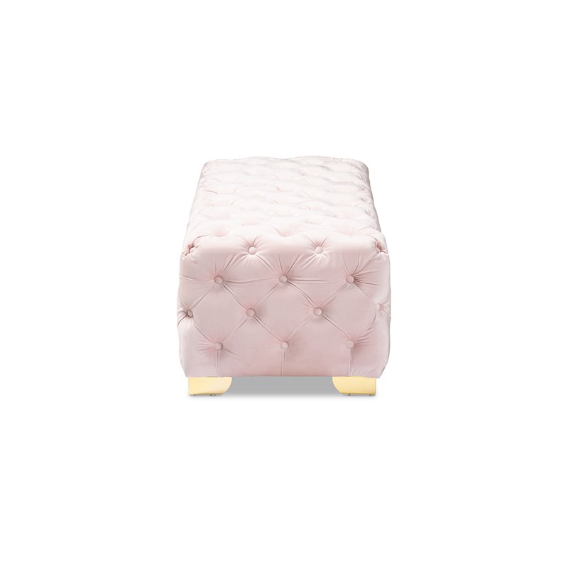 Bowery Hill Modern Tufted Velvet Ottoman in Pink and Gold