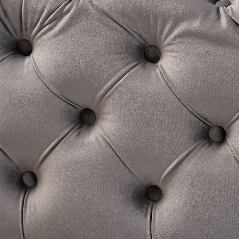 Bowery Hill Modern Tufted Velvet Ottoman in Gray and Gold