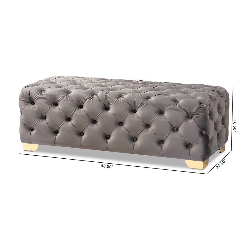 Bowery Hill Modern Tufted Velvet Ottoman in Gray and Gold