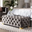 Bowery Hill Modern Tufted Velvet Ottoman in Gray and Gold