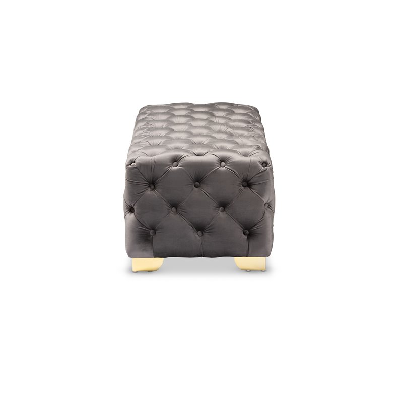 Bowery Hill Modern Tufted Velvet Ottoman in Gray and Gold