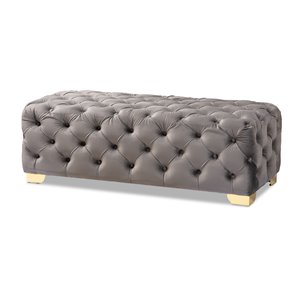 bowery hill modern tufted velvet ottoman in gray and gold