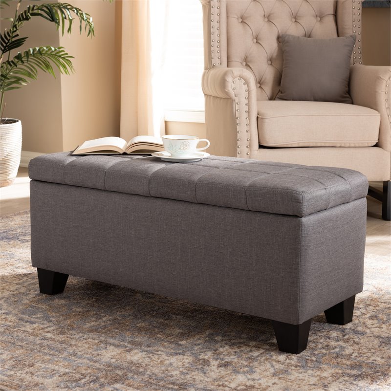 Bowery Hill Tufted Fabric Ottoman with Storage in Gray