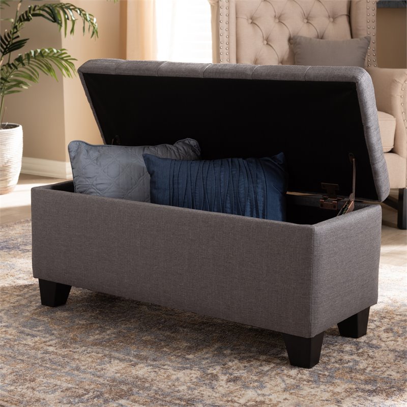 Bowery Hill Tufted Fabric Ottoman with Storage in Gray