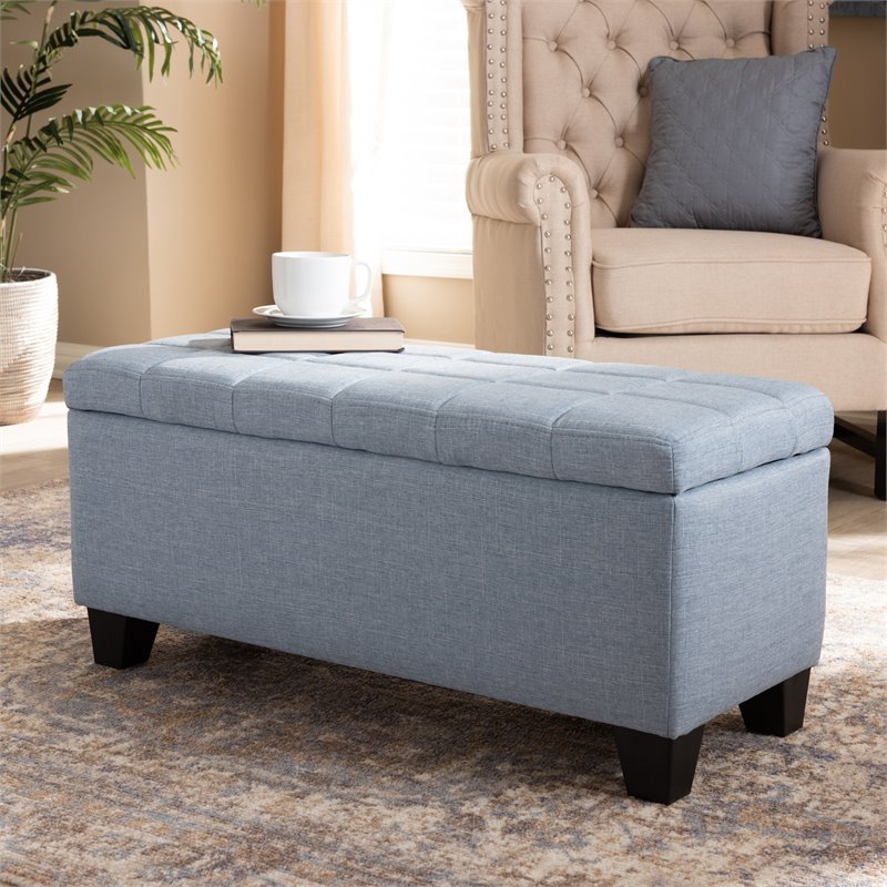 Bowery Hill Tufted Fabric Ottoman with Storage in Light Blue