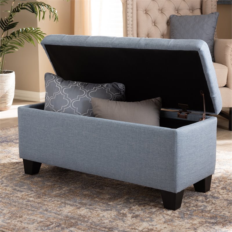 Bowery Hill Tufted Fabric Ottoman with Storage in Light Blue