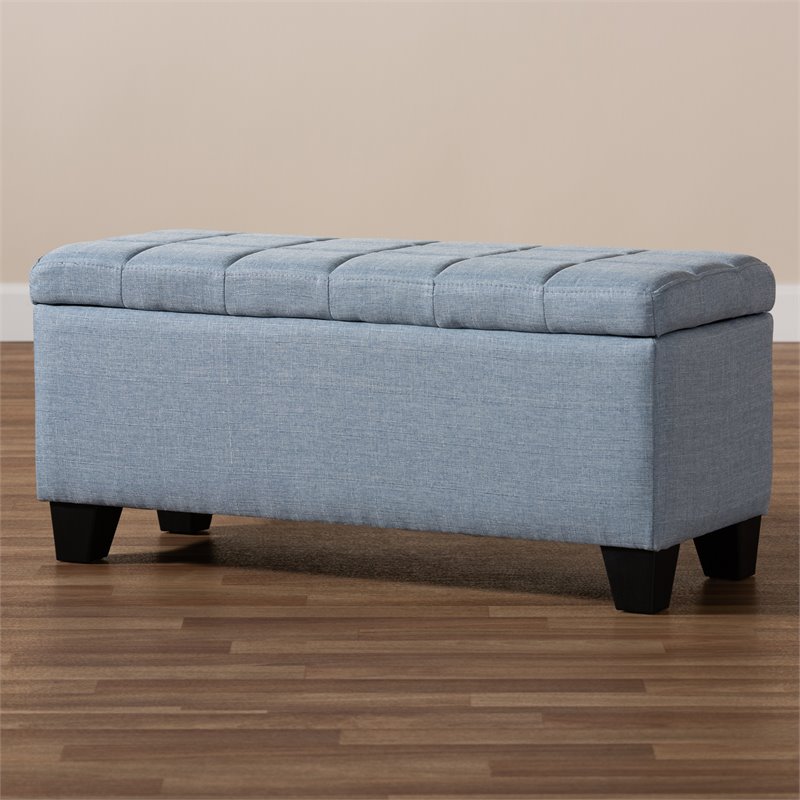 Bowery Hill Tufted Fabric Ottoman with Storage in Light Blue