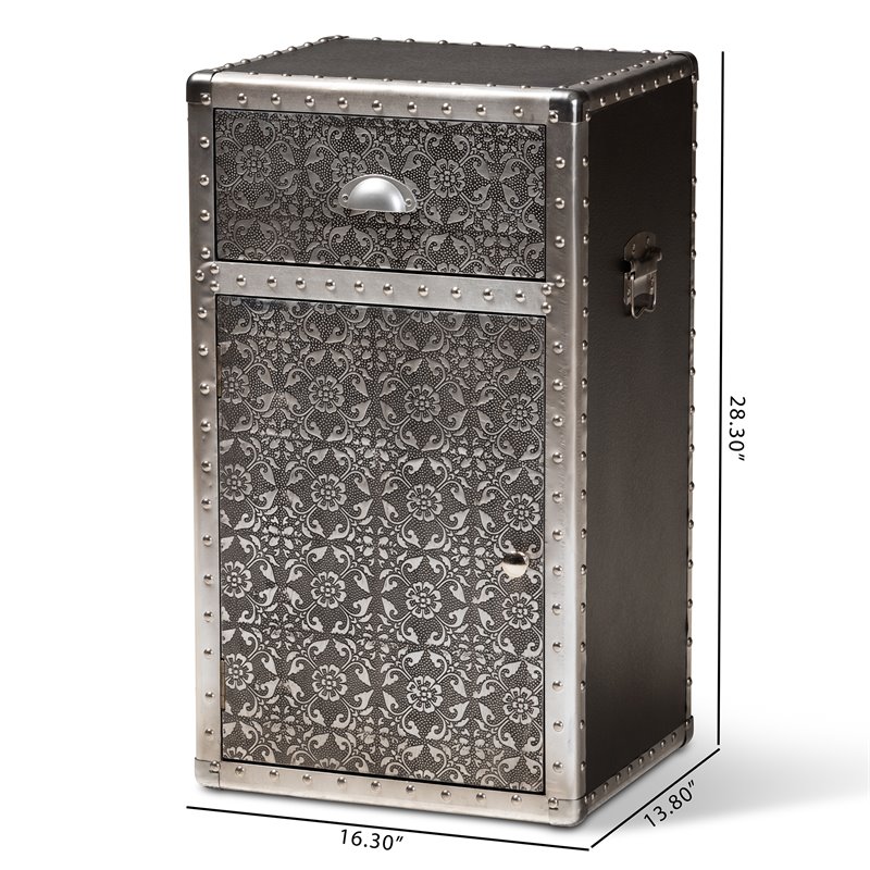 Bowery Hill Silver Metal Floral Accent Cabinet