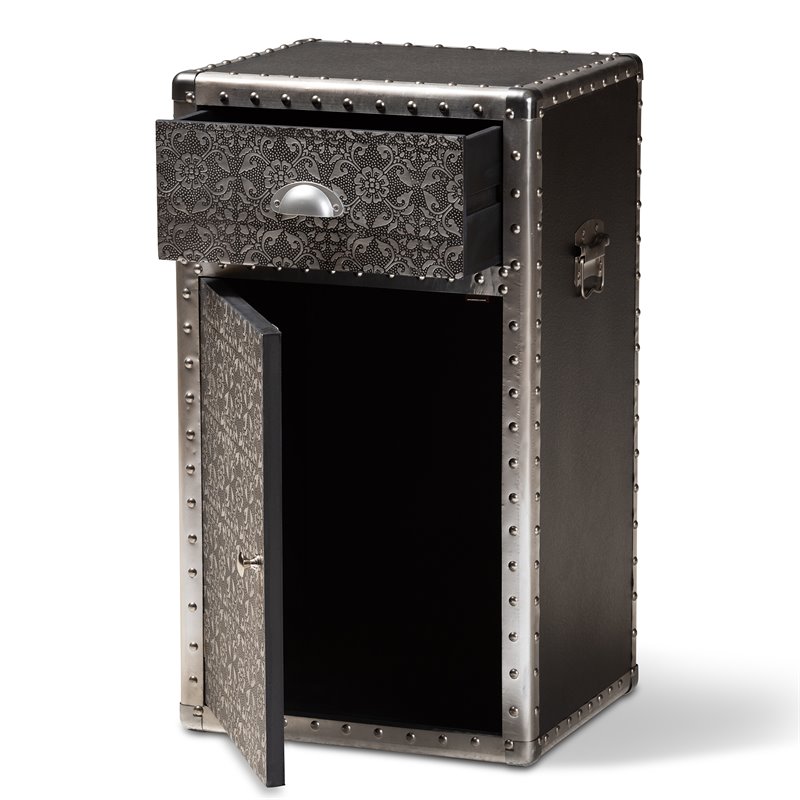 Bowery Hill Silver Metal Floral Accent Cabinet