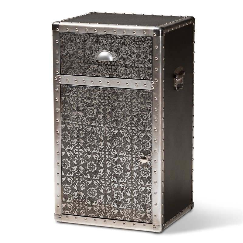 Bowery Hill Silver Metal Floral Accent Cabinet