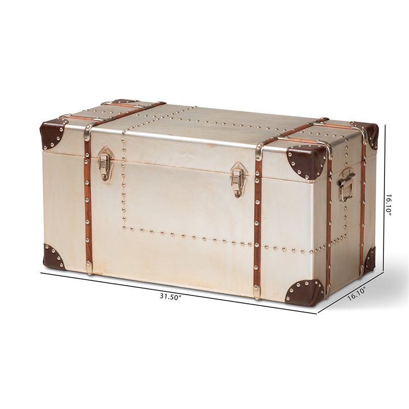 Bowery Hill French Silver Metal Storage Trunk