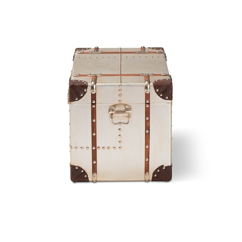 Bowery Hill French Silver Metal Storage Trunk