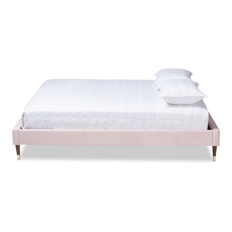 Bowery Hill Mid-Century Upholstered Velvet Platform Full Bed in Pink