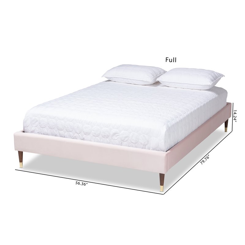 Bowery Hill Mid-Century Upholstered Velvet Platform Full Bed in Pink