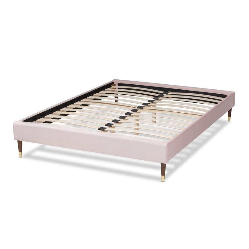Bowery Hill Mid-Century Velvet Upholstered Wood Platform King Bed in PInk