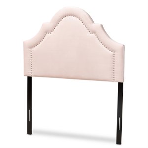 Bowery Hill Modern Velvet/Wood Twin Headboard with Adjustable Legs in Light Pink