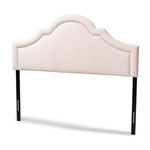 Bowery Hill Velvet and Wood Queen Headboard in Light Pink