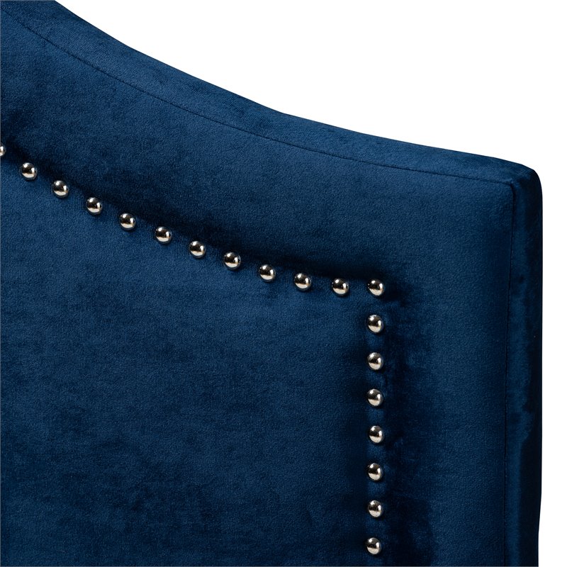 Bowery Hill Modern Velvet and Wood Full Headboard in Navy Blue