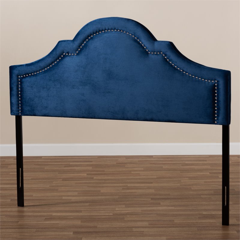 Bowery Hill Modern Velvet and Wood Full Headboard in Navy Blue