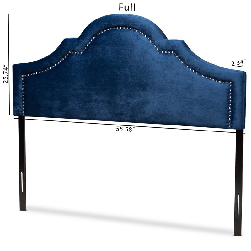Bowery Hill Modern Velvet and Wood Full Headboard in Navy Blue