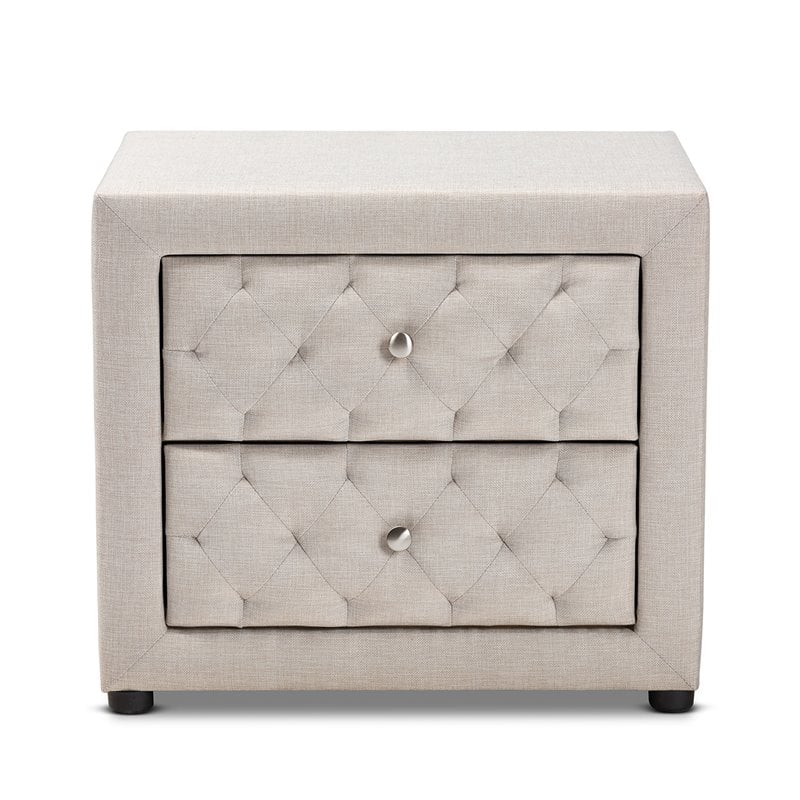 Bowery Hill 2-Drawer Tufted Fabric and Wood Nightstand in Light Beige
