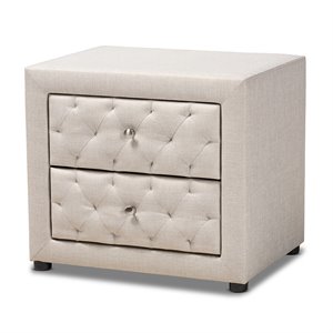 Bowery Hill 2-Drawer Tufted Fabric and Wood Nightstand in Light Beige