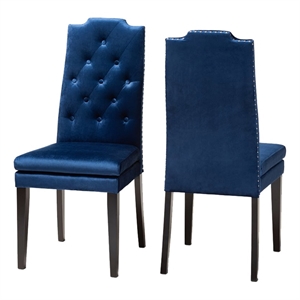 Bowery Hill 20.1&quot Modern Velvet Button Tufted Dining Chair in Blue (Set of 2)
