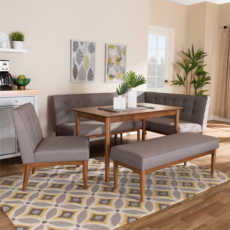 Bowery Hill Modern Tufted Fabric 5-Piece Wood Dining Nook Set in Gray