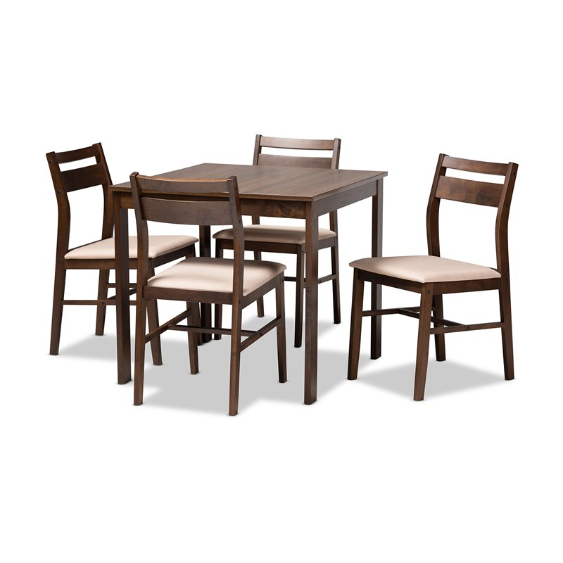 Bowery Hill 5-Piece Wood Dining Set in Beige and Dark Walnut Brown