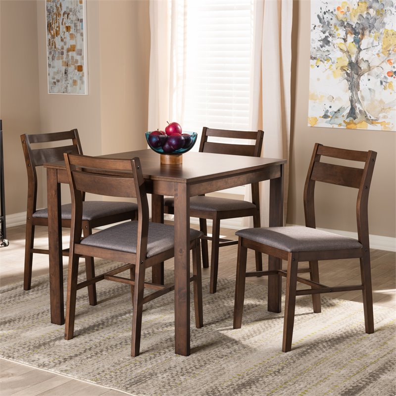 Bowery Hill 5-Piece Wood Dining Set in Gray and Dark Walnut Brown