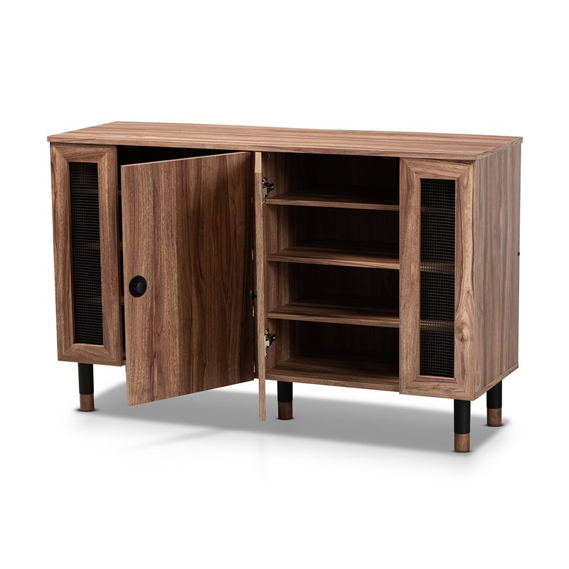 Bowery Hill 2-Door Wood Shoe Cabinet with Screen Inserts in Oak-Black