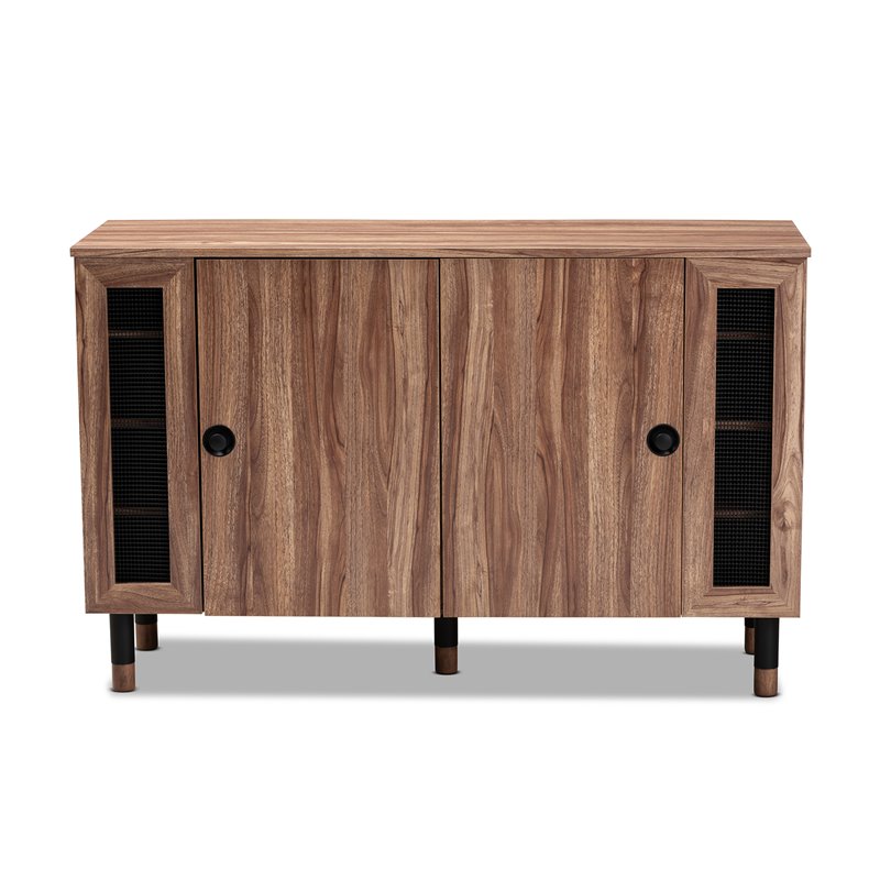 Bowery Hill 2-Door Wood Shoe Cabinet with Screen Inserts in Oak-Black