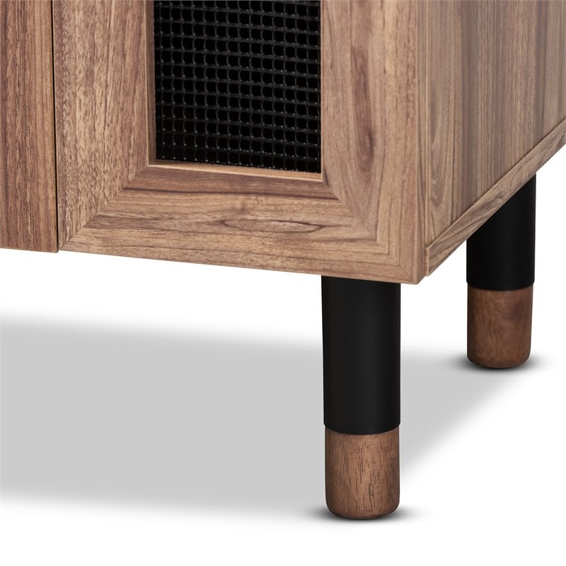 Bowery Hill 2-Door Wood Shoe Cabinet with Screen Inserts in Oak-Black