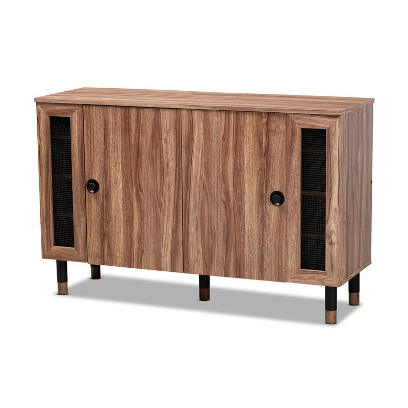 Bowery Hill 2-Door Wood Shoe Cabinet with Screen Inserts in Oak-Black