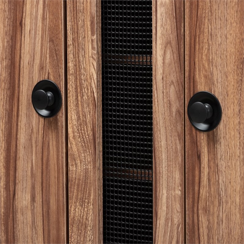 Bowery Hill 2-Door Wood Shoe Storage Cabinet with Drawer in Oak-Black