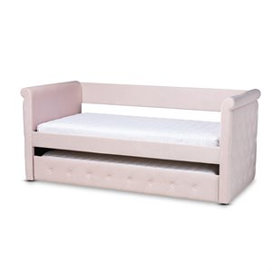 bowery hill modern velvet and wood twin daybed with trundle