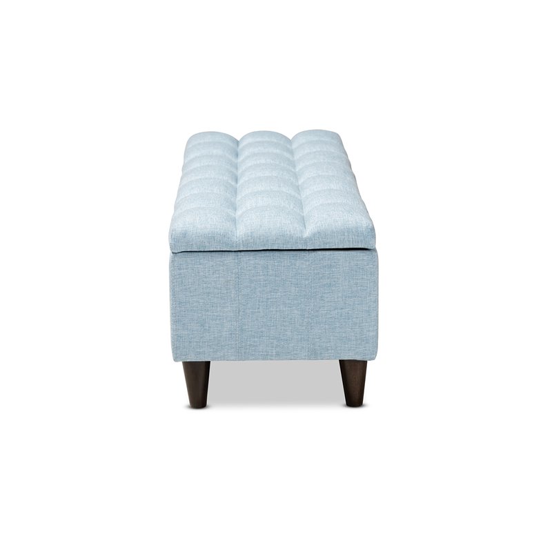 Bowery Hill Tufted Fabric and Wood Storage Ottoman in Light Blue