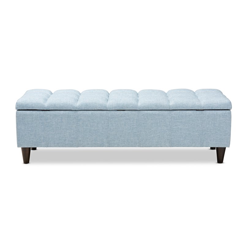 Bowery Hill Tufted Fabric and Wood Storage Ottoman in Light Blue