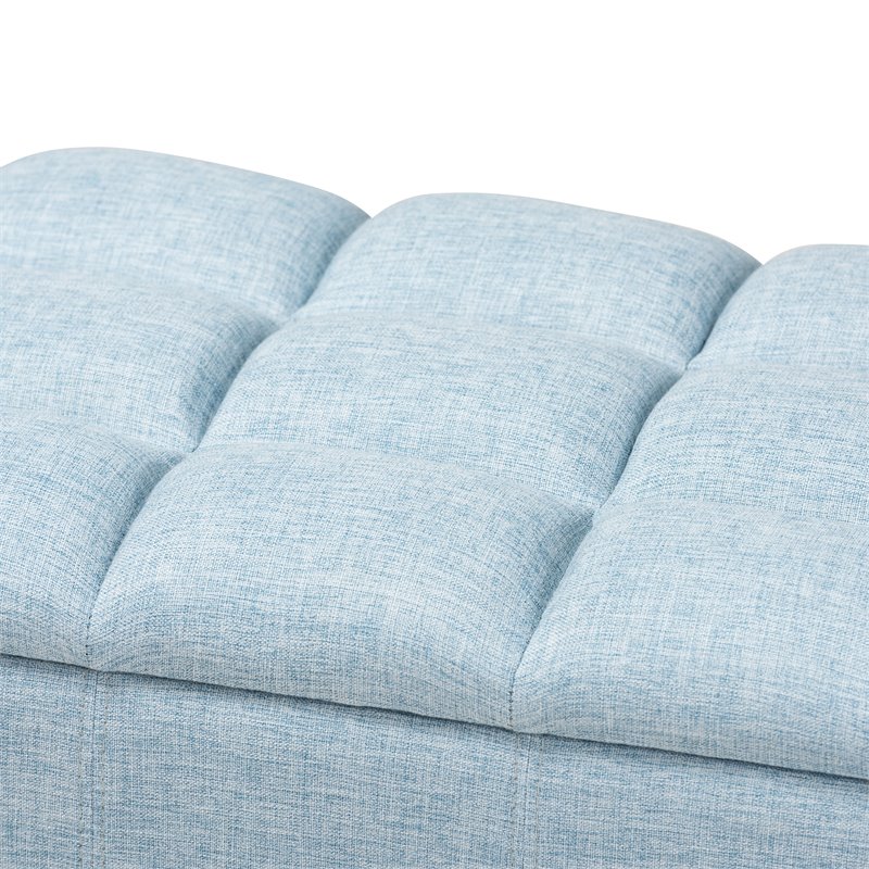 Bowery Hill Tufted Fabric and Wood Storage Ottoman in Light Blue